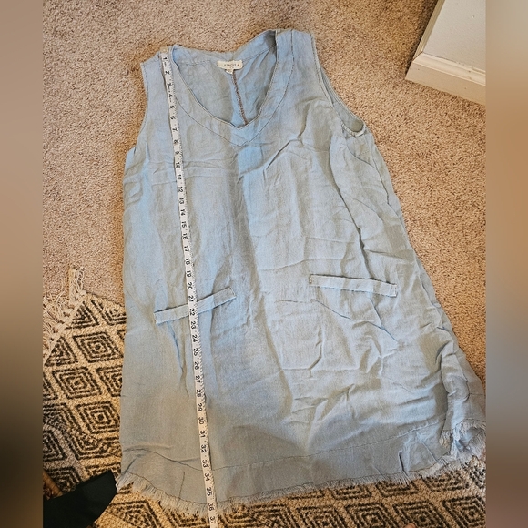 Umgee Blue Chambray Swing Dress Sleeveless Rag Hem V-Neck Size 1X Faux Pocket - Picture 6 of 6